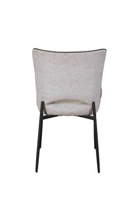Baker Pair of Maya Dining Chairs in Light Grey linen upholstery with PU leather trim detail and black metal tubular legs