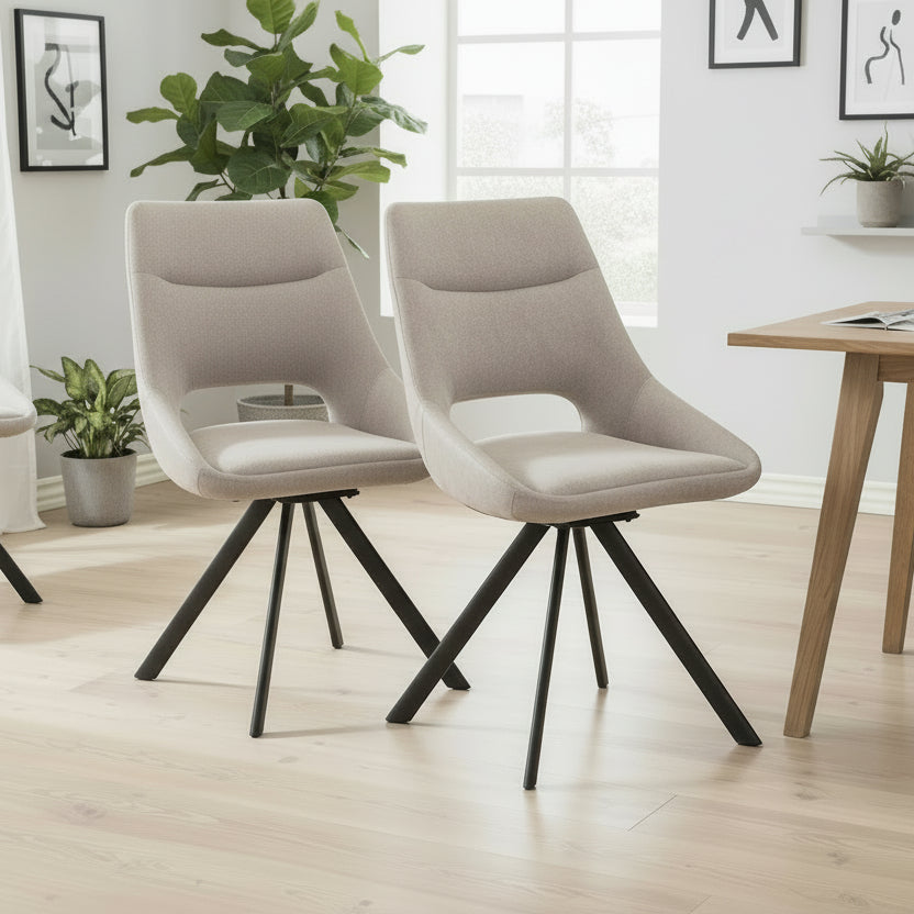 Baker Pair of Paige Dining Chairs in Light Grey upholstery with a velvet effect finish and black aluminium legs