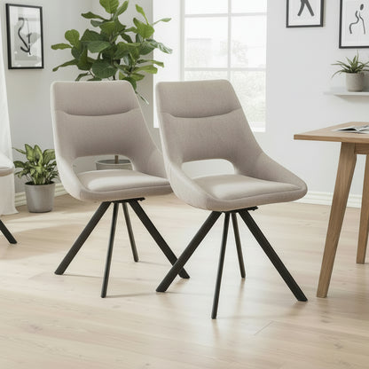 Baker Pair of Paige Dining Chairs in Light Grey upholstery with a velvet effect finish and black aluminium legs