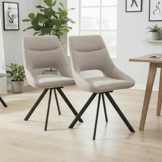 Baker Pair of Paige Dining Chairs in Light Grey upholstery with a velvet effect finish and black aluminium legs