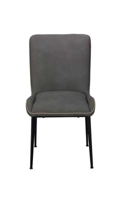 Baker Pair of Rebecca Dining Chairs upholstered in Anthracite Grey textured PU fabric with contrast piping, and black powder coated aluminium legs 