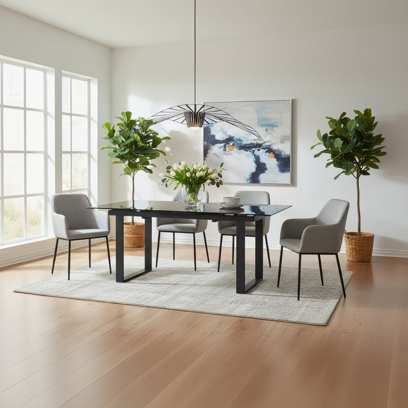 Baker Panama 176cm – 216cm Extending Dining Table seats up to 6 people when extended. Features a dark grey glass ceramic table top and powder coated aluminium legs