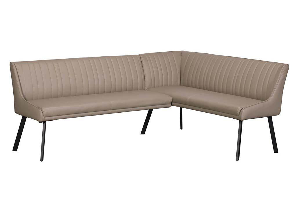 Baker Panama Chloe Lefthand Corner Bench in a taupe coloured faux leather with black metal legs