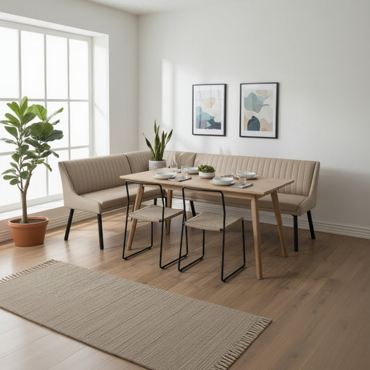 Baker Panama Chloe Righthand Corner Bench features PU Leather effect upholstery and powder coated anthracite aluminium legs, with seating for up to 5 people.
