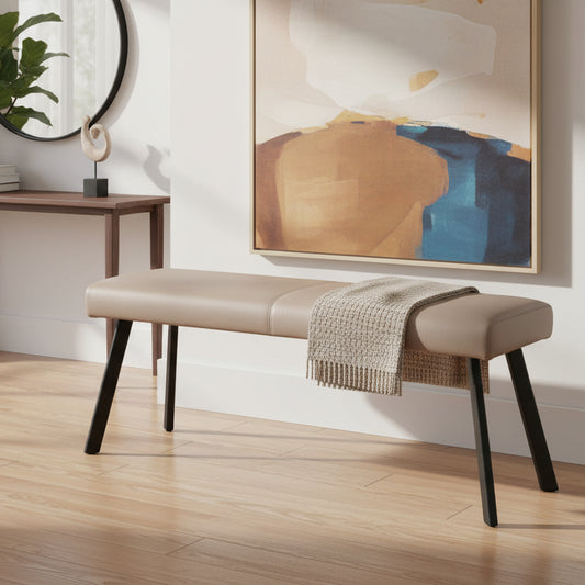 Baker Panama Corner Group Chloe 2 Seater Faux Leather Bench in a taupe colour with black metal legs
