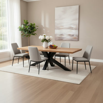 The Baker Shoreditch 240cm Hoxton Solid Oak Dining Table features quirky blacked powder coated metal cross leg base for a modern industrial feel 
