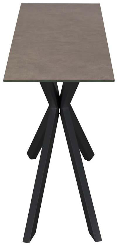 Baker Tietro Console Table features a Light Grey ceramic glass table top with black metal crossed legs