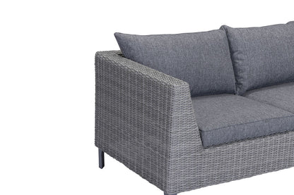 Bermuda Corner Sofa and Bench Dining Set in a Grey Weave rattan effect frame with grey padded cushions