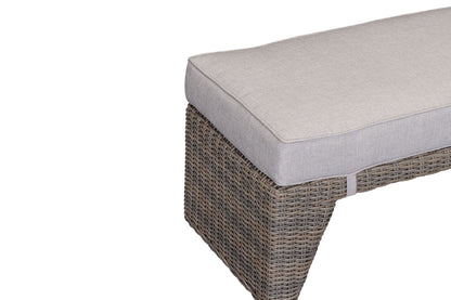 Bermuda Corner Dining Bench Set in Natural Weave rattan with cream cushioning