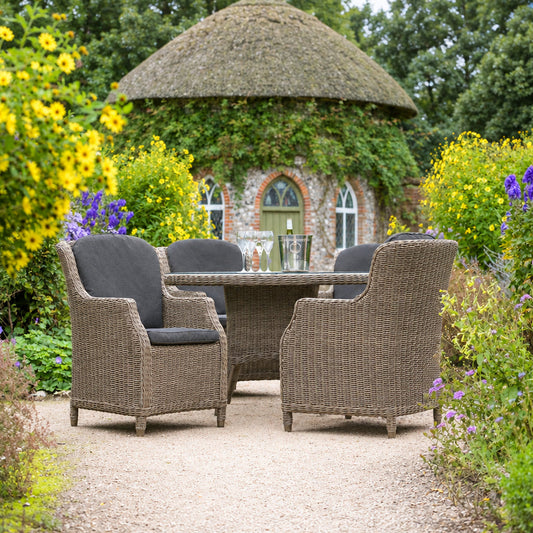 4 Seasons Outdoor Brighton 130cm Round 4 Seat Dining Set in Pure Weave