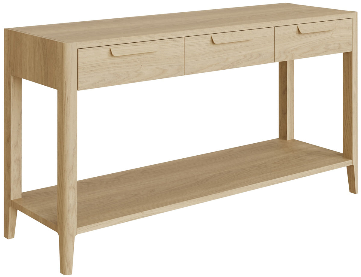 Carlton Furniture Andersson Natural Oak Wood Console Table with 3 Drawers and a lower shelf