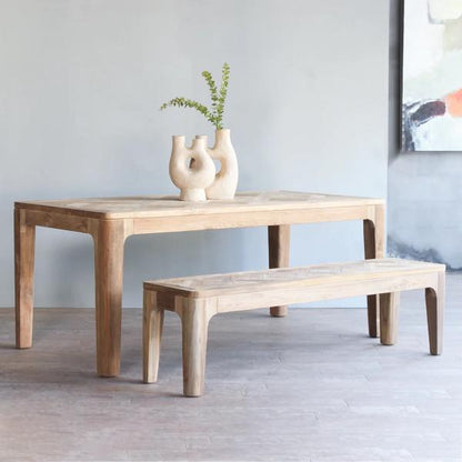 Carlton Furniture Arch 160cm Dining Table in Recycled Teak, features a rounded edged rectangular table top with arched leg profile, can seat 4-6 people