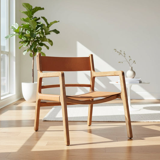 Carlton Furniture Calne Easy Chair is crafted from an exposed natural oak wood frame with tan leather seat and back rest