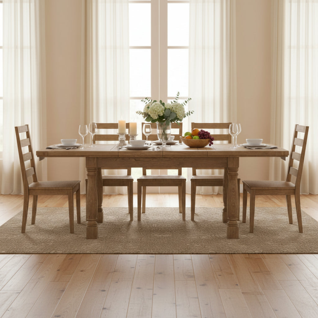 Carlton Furniture Copeland 1400 Extending Dining Table is crafted from solid natural oak, with pedestal legs and can seat 4-6 people when extended