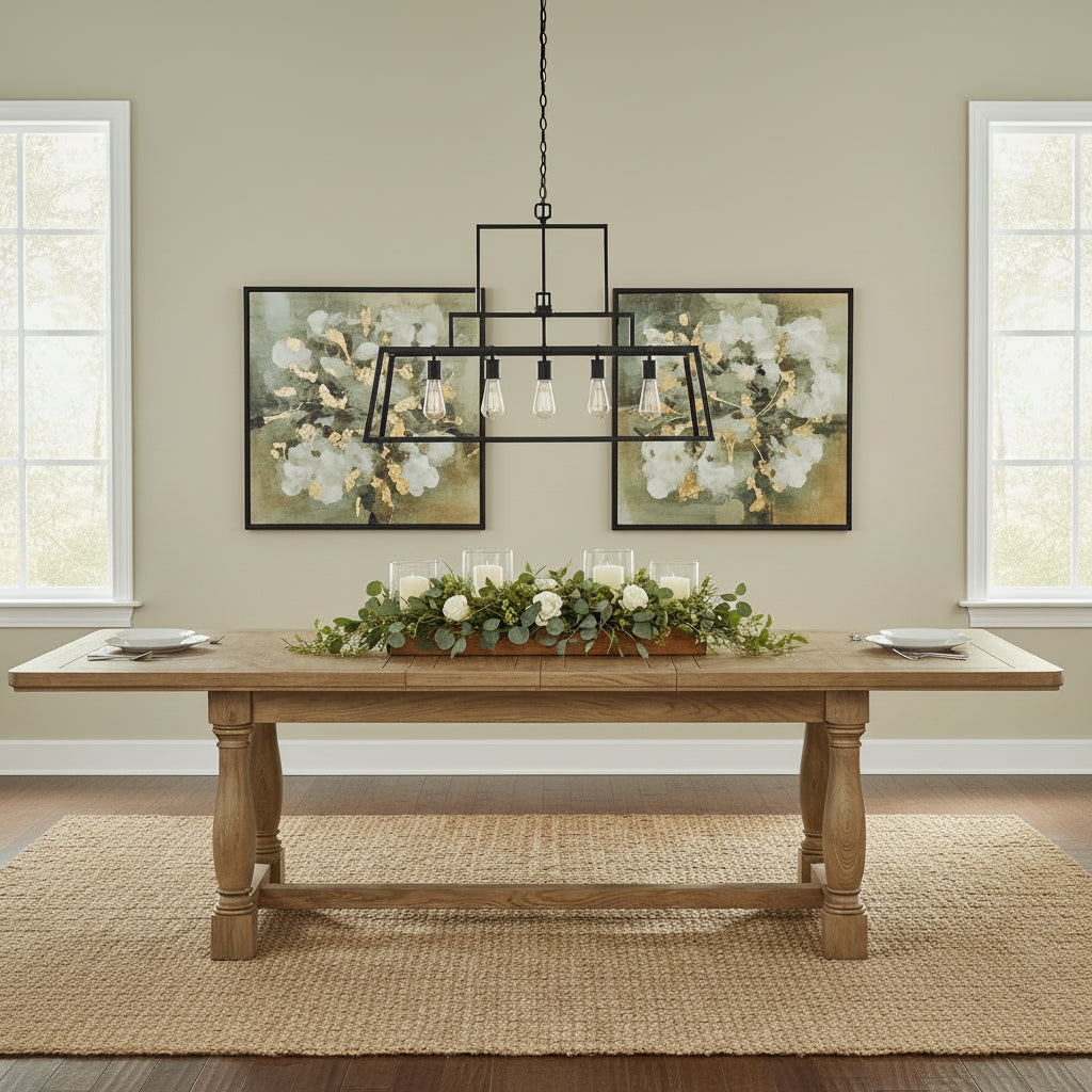 The Carlton Furniture Copeland 2100 Rectangular Extending Dining Table has a natural oak finish, pedestal legs and can seat 8-10 people when extended