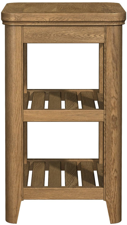 Carlton Furniture Copeland Tall Lamp Table is a slim tall side table with 2 lower shelves, crafted from natural solid oak wood