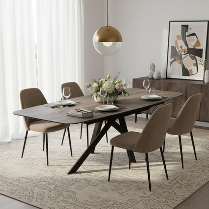 Carlton Furniture Florence Extending Oval Dining Table features a woodgrain effect ceramic table top and black metal spider leg base