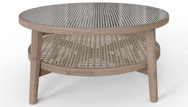 Carlton Furniture Holcot Rattan Round Coffee Table crafted from natural oak wood with a lower shelf