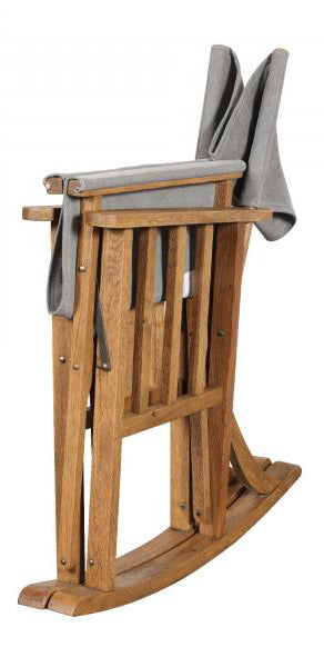 Carlton Furniture Howley Directors Rocking Chair with a solid wood frame and canvas sling seat, features a handy folding option for easy storage 
