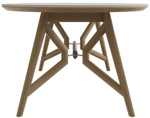 Carlton Furniture Morgan Oval Dining Table features a Bianco Oak wood trestle base with an architectural design