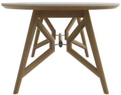 Carlton Furniture Morgan Oval Dining Table features a Bianco Oak wood trestle base with an architectural design