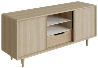 Carlton Furniture Morgan Sideboard features 2 side cupboards, 2 middle shelves and a lower drawer for flexible storage options, in a beautiful natural oak
