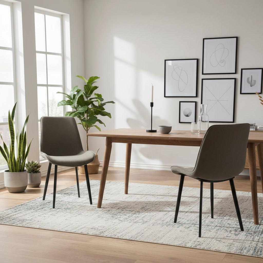 Carlton Furniture Pair of Evia Dining Chairs in Grey Velvet cushioned upholstery with slim black legs 