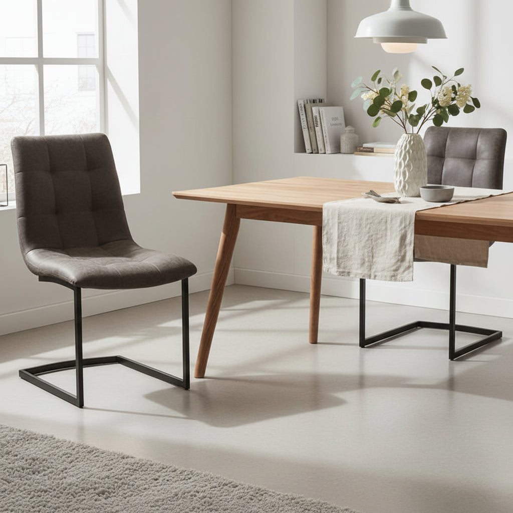 Carlton Furniture Pair of Hampton Chairs in Grey faux leather upholstery with sleek black powder coated, cantilever style legs