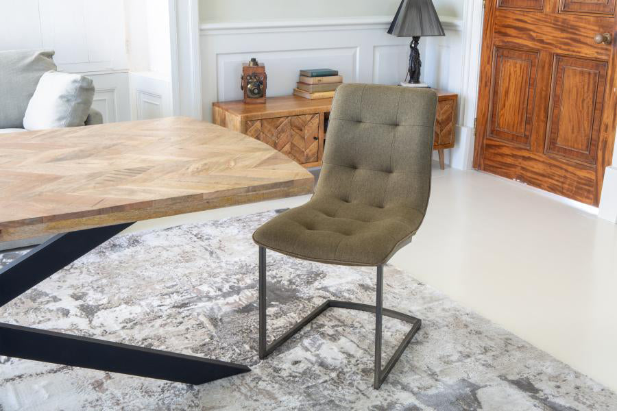Carlton Furniture Pair of Hampton Dining Chairs in a Hunter Green Fabric with black metal cantilever base