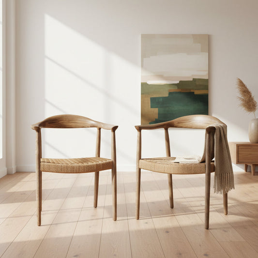 Carlton Furniture Pair of Holcot Togo Dining Chairs feature a solid oak wood frame and a rope weave seat 