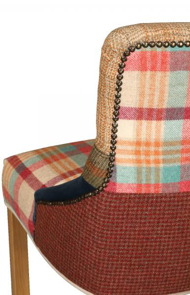 Carlton Furniture Pair of Stanton Chairs in Patchwork upholstery with brass stud detailing to the back and natural wood legs