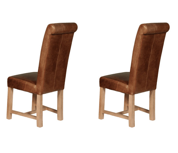 Carlton Furniture Pair of Windermere Chairs upholstered in Cerato Brown Leather, with rollback backrest for a soft, elegant look