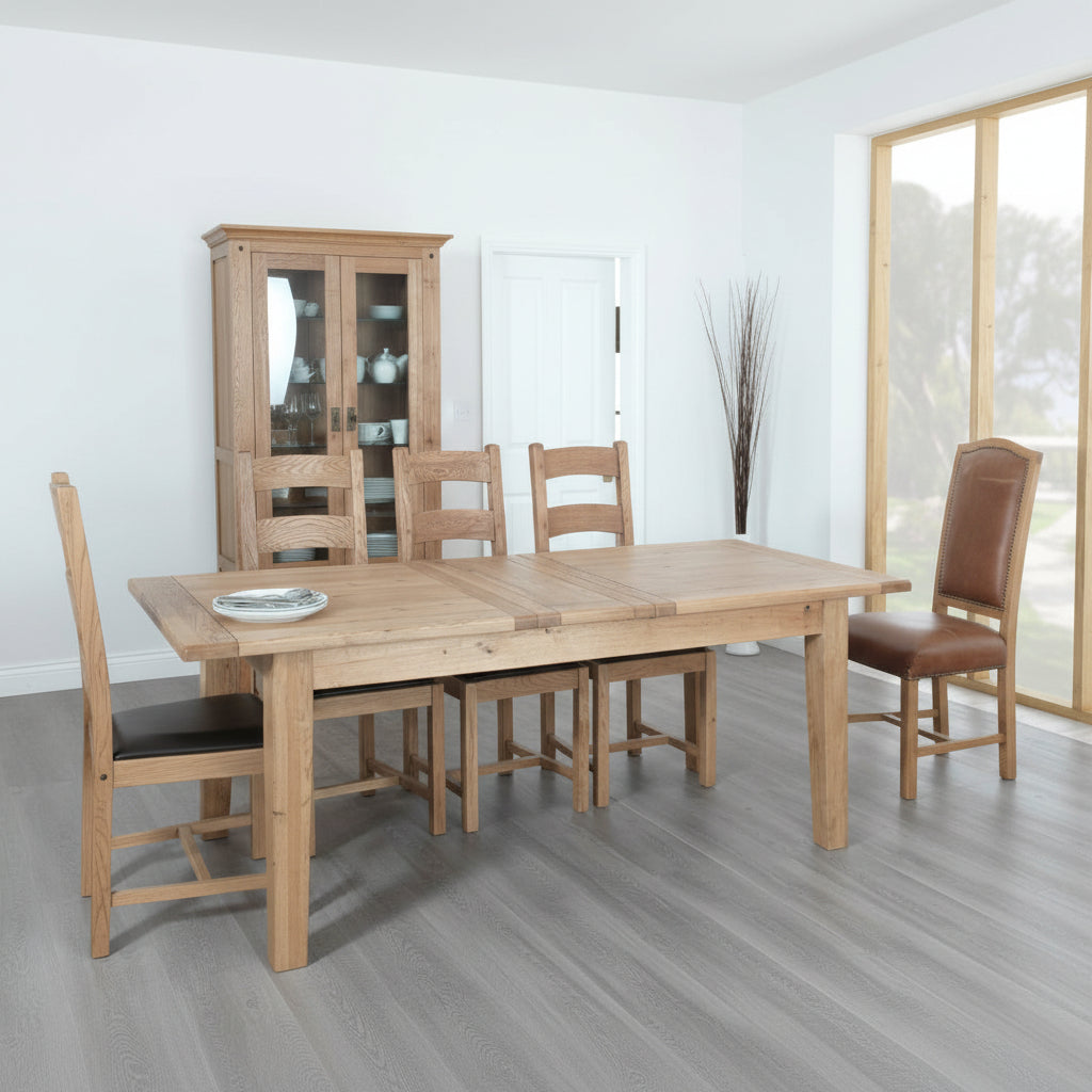 Carlton Furniture Rustic Manor 1800×900 Extending Dining Table crafted from solid oak, that can seat 6-8 people comfortably