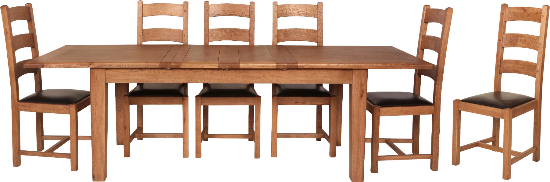 Carlton Furniture Rustic Manor 180cm Extending Oak Wood Dining Table and 6 Matching Chairs with ladder back design and padded seat