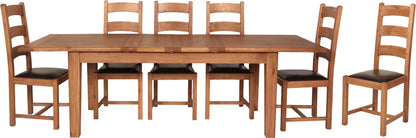 Carlton Furniture Rustic Manor 180cm Extending Oak Wood Dining Table and 6 Matching Chairs with ladder back design and padded seat