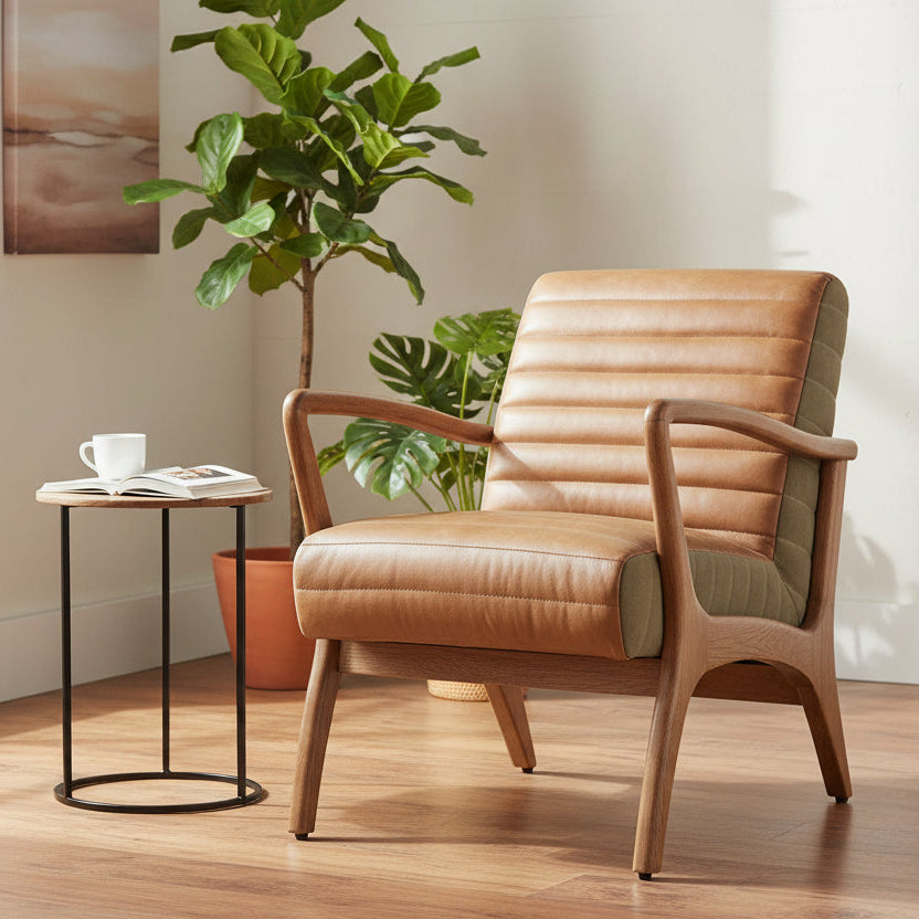 Carlton Furniture Wilton Relax Chair has a lower profile, generous seat and supportive back, upholstered in ta leather with a curved wooden frame