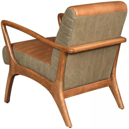 Carlton Furniture Wilton Relax Chair  features curved wooden arms and a low exposed frame, with padded leather seat and horizontal channel stitching detail