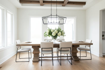Carlton Furniture Windermere Rustic Monastery Extending Dining Table in Grey Oil Finish, with a thick plank style table top and turned pedestal bases in solid oak wood