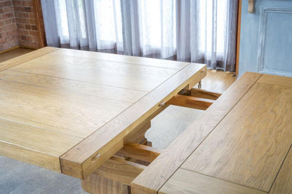 Carlton Furniture Windermere Rustic Monastery Extending Dining Table in Natural solid oak with extending mechanism to accommodate 8-12 people