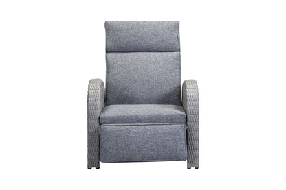 Chelsea Bermuda Reclining Lounge Set in Grey Weave rattan, includes 2 fully reclining lounge chairs and a small side table 