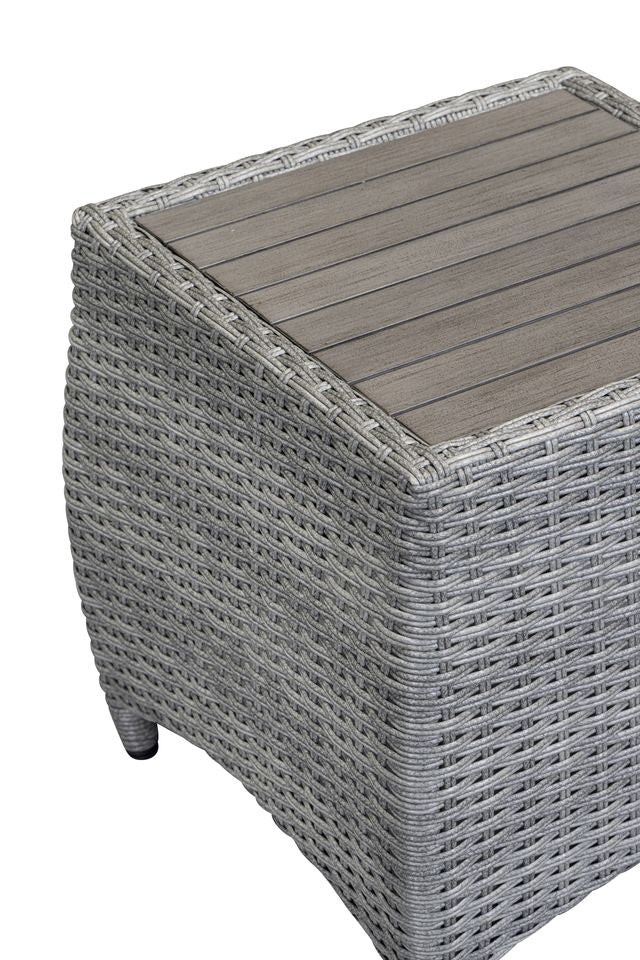 Chelsea Bermuda Reclining Lounge Set includes 2 reclining chairs and a small side table in a Grey Weave rattan frame 