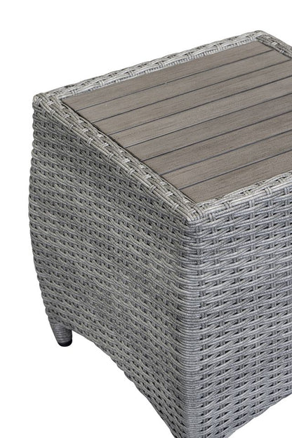 Chelsea Bermuda Reclining Lounge Set includes 2 reclining chairs and a small side table in a Grey Weave rattan frame 