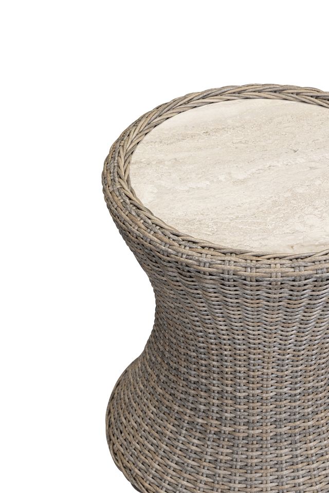 Chelsea Java Swivel Set in Natural Weave wicker with small round side table