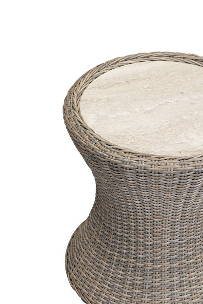 Chelsea Java Swivel Set in Natural Weave wicker with small round side table