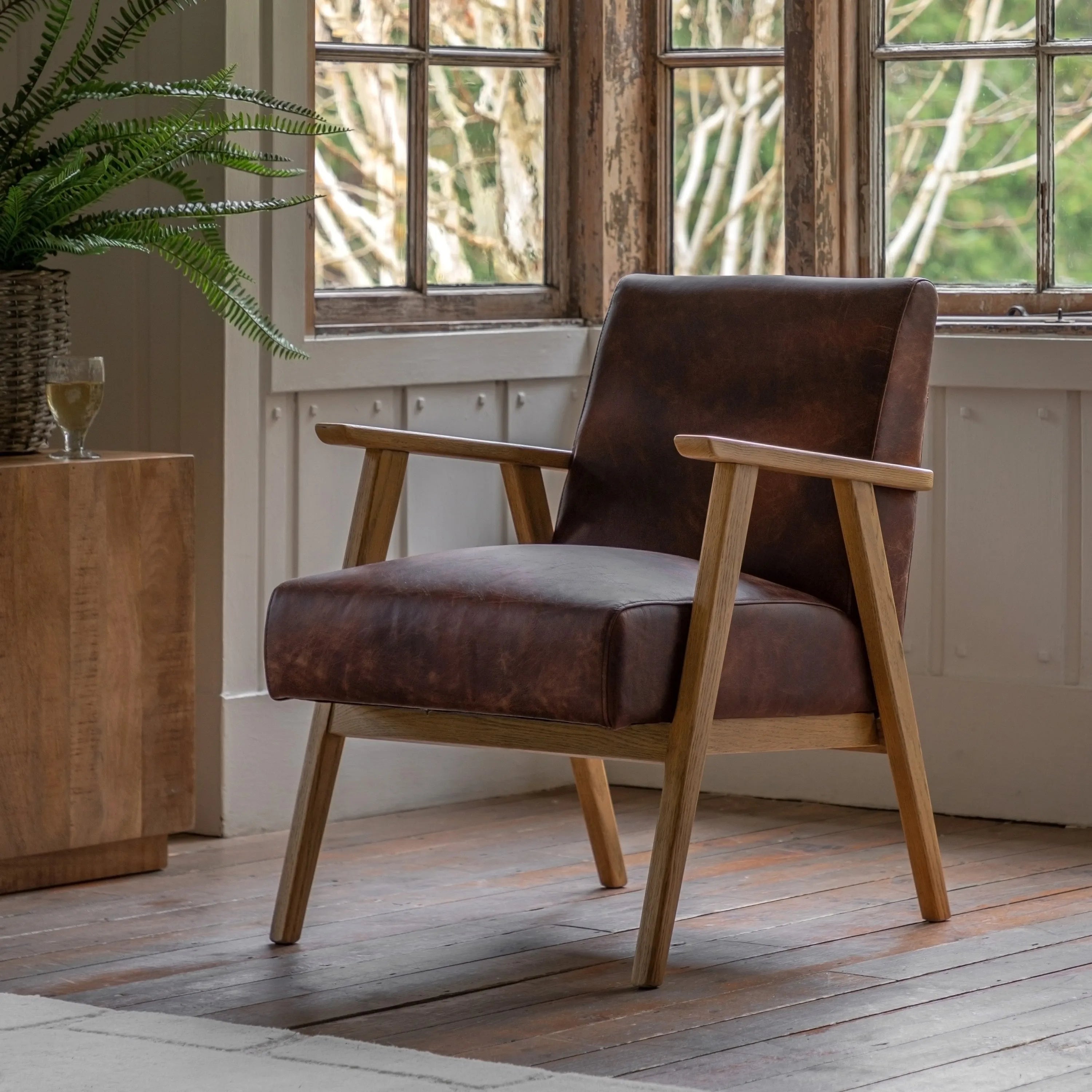 Gallery Direct Neyland Armchair in Vintage Brown Leather