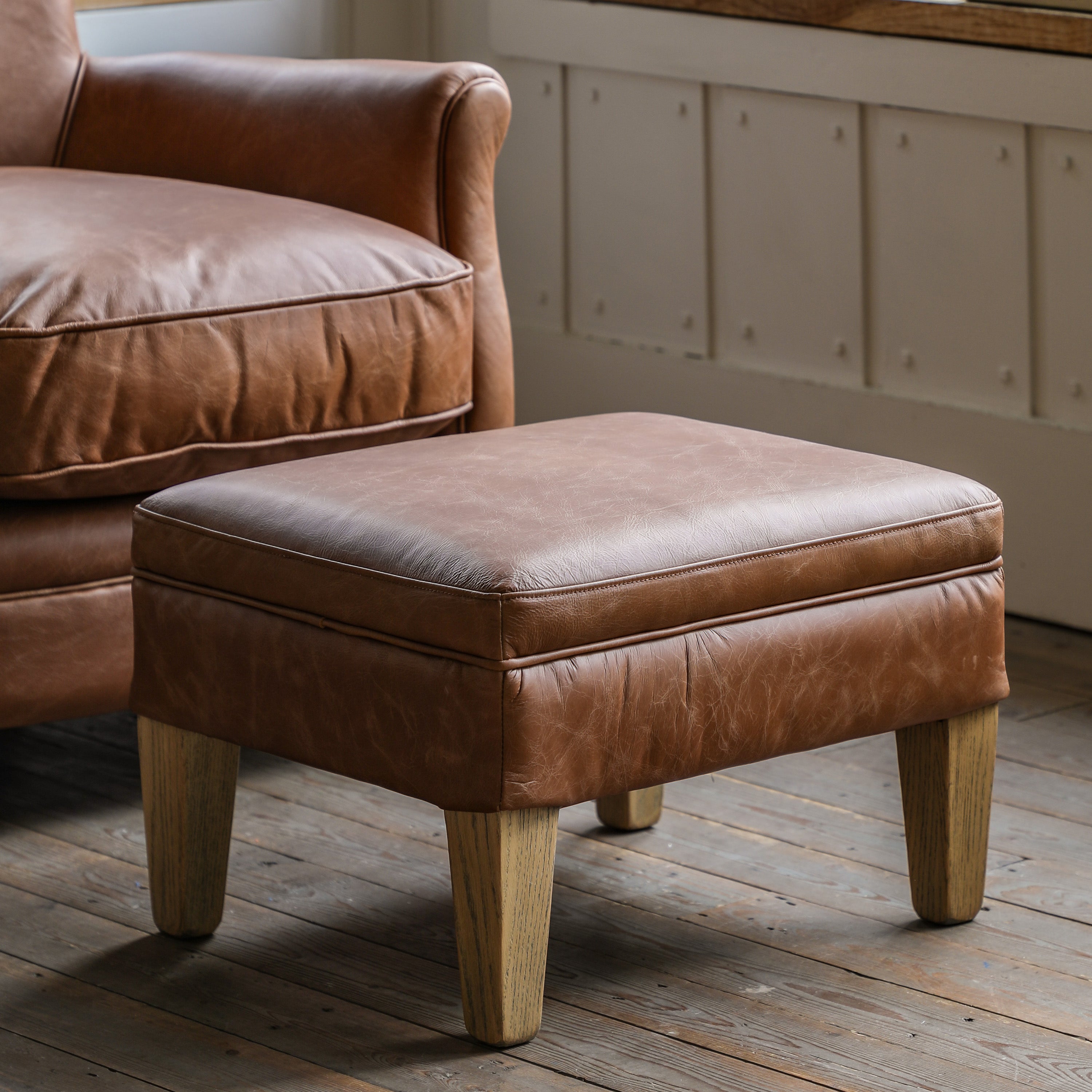 Gallery Direct Mr. Paddington Stool in Vintage Brown Leather