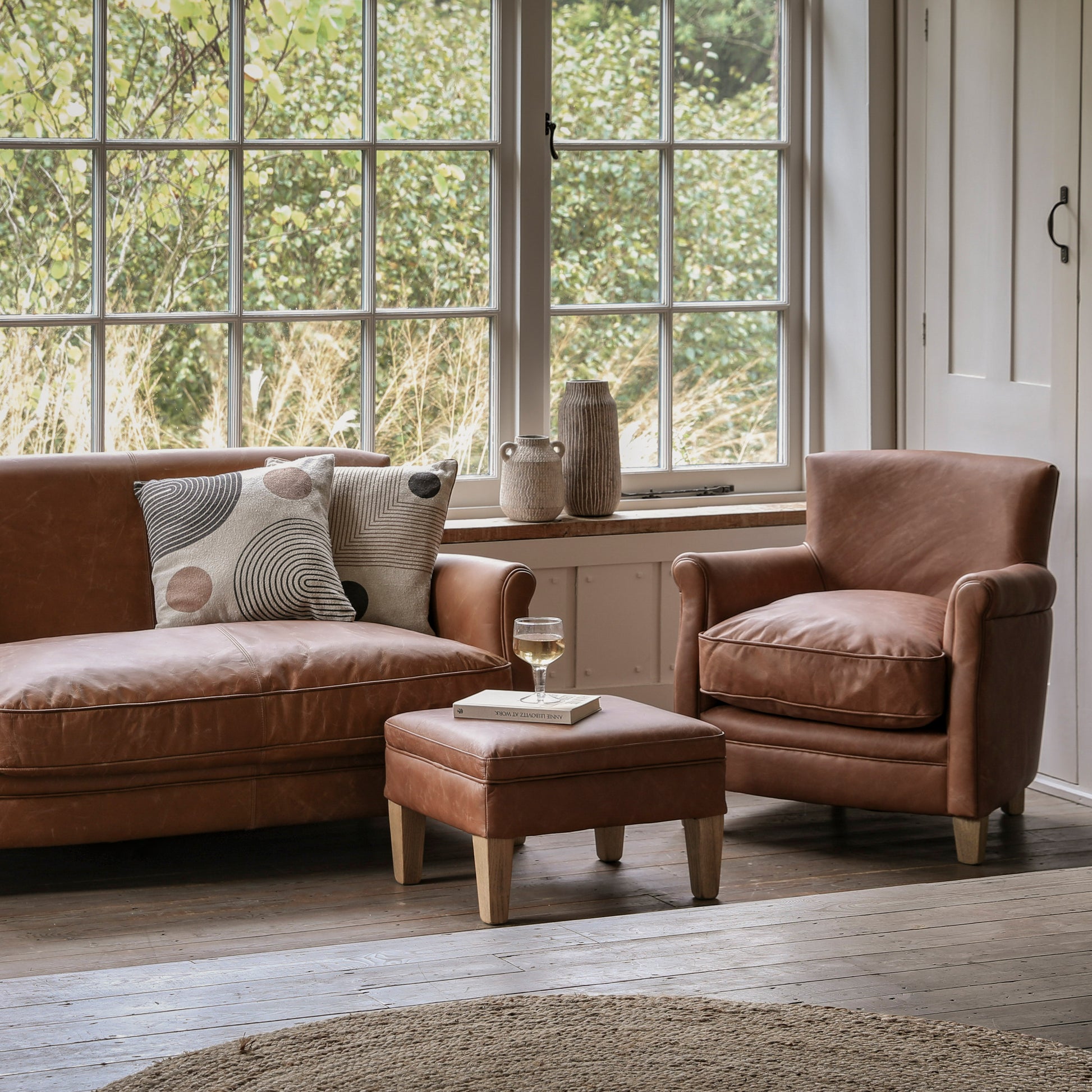 Gallery Direct Mr. Paddington Stool in Vintage Brown Leather