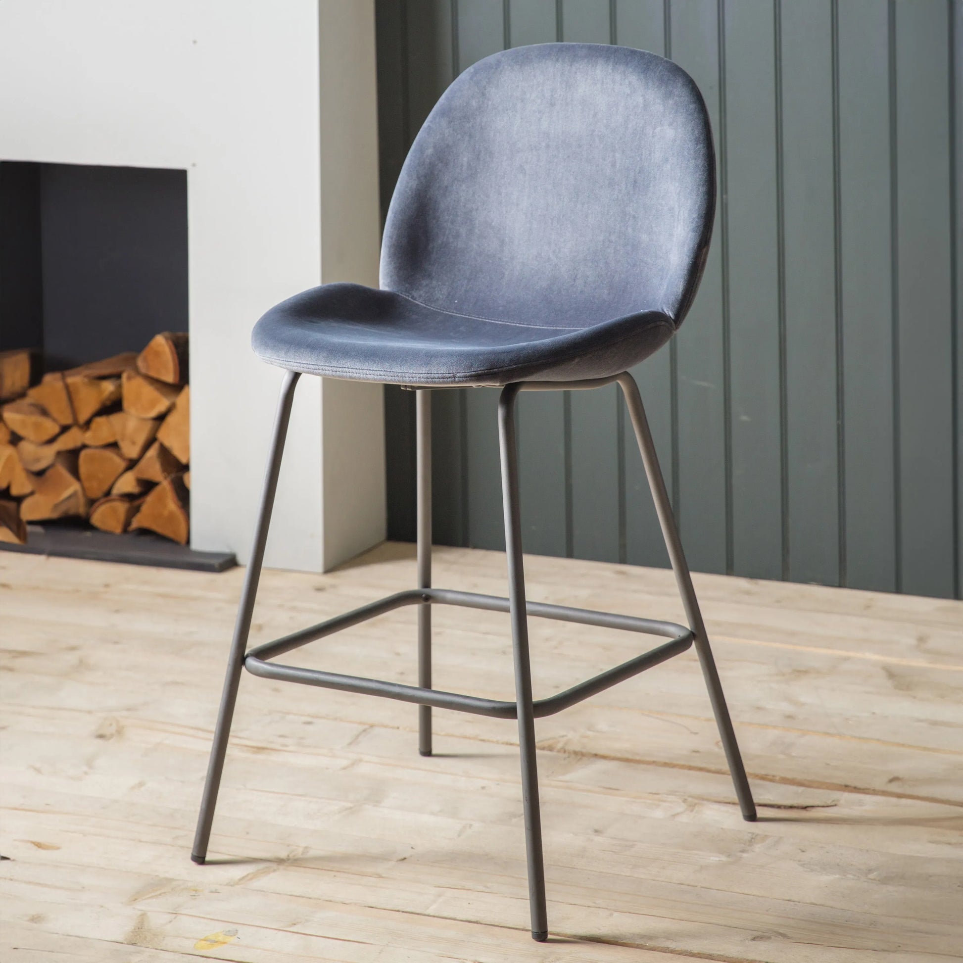 Gallery Direct Pair of Flanagan Stools in Dark Grey Velvet