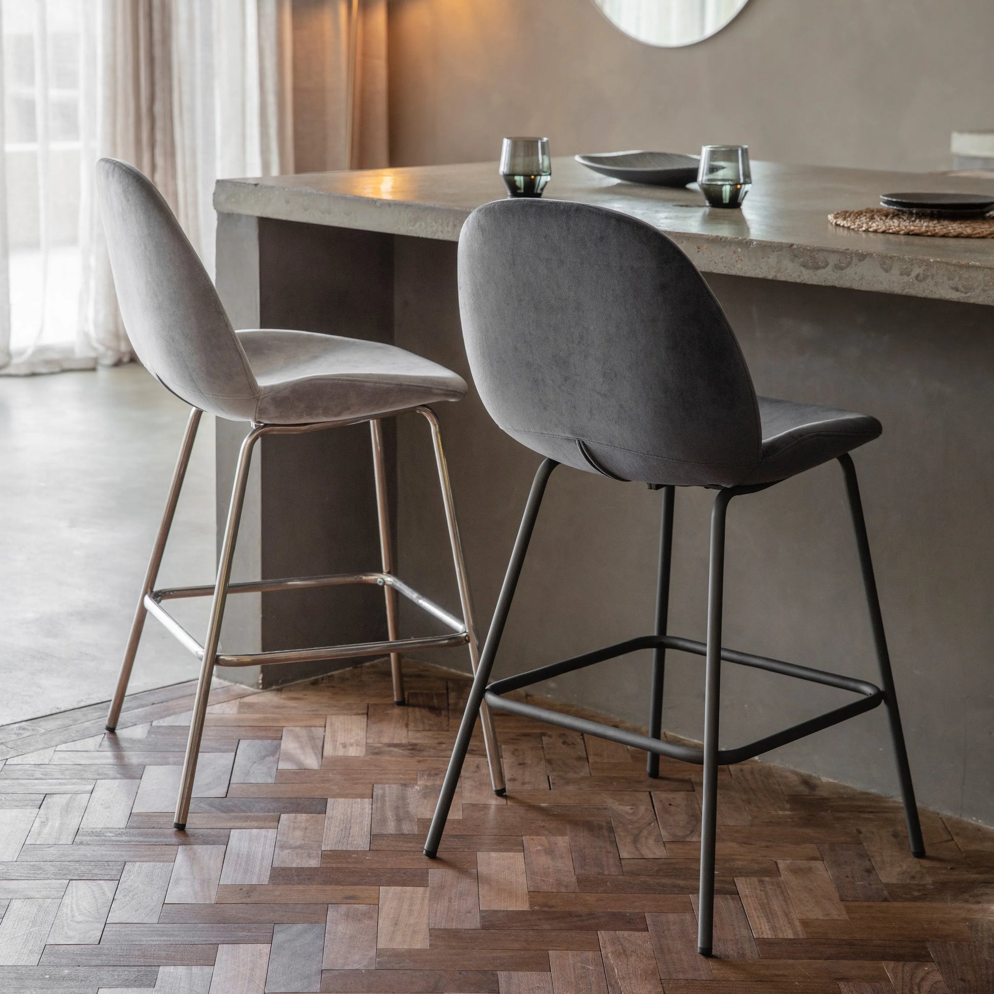 Gallery Direct Pair of Flanagan Stools in Dark Grey Velvet