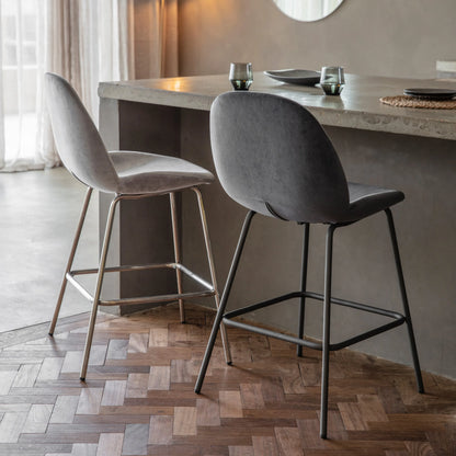 Gallery Direct Pair of Flanagan Stools in Dark Grey Velvet